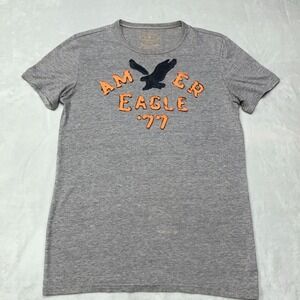 2/$30 American Eagle Y2K Puff‎ Print Spellout T-Shirt Men's XS Athletic Fit Gray